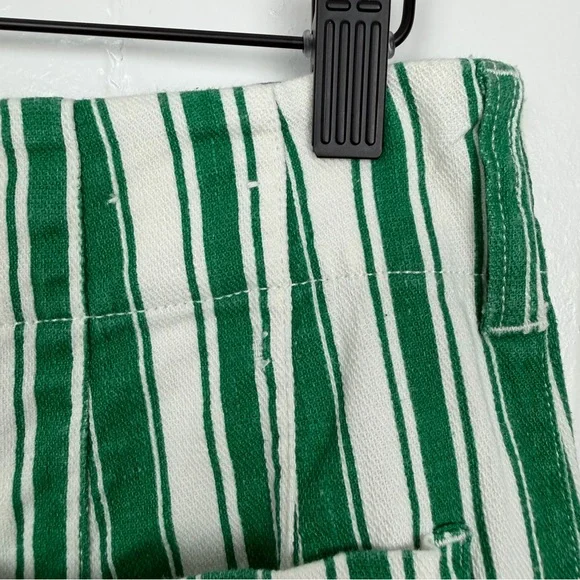 Maeve Anthro The Colette Full Length Pants Green White Stripe Linen Blend 26P - Picture 8 of 10